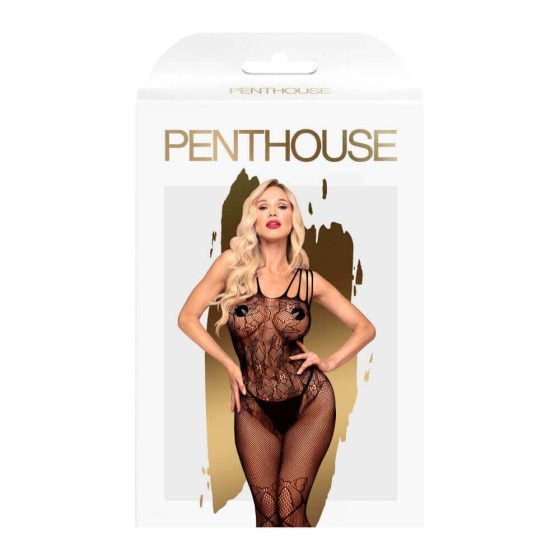 Penthouse Dirty Mind - cvjetna mašna, otvoreni, mrežasti kombinezon (crni)