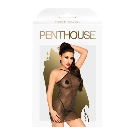 Penthouse Bombshell - svjetlucava prozirna haljina s tangama (crna) - M/L