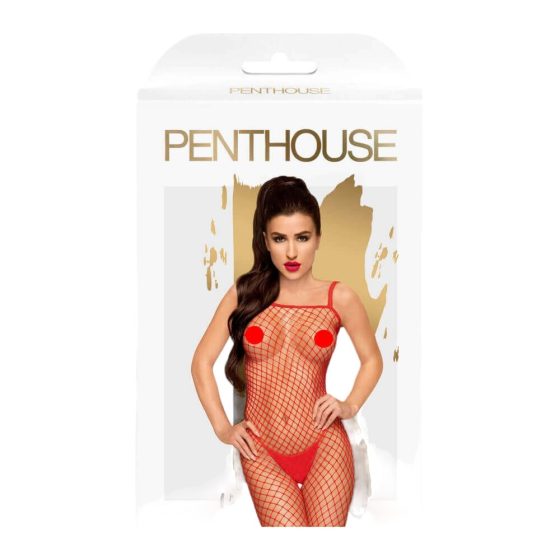 Penthouse Body Search - otvoreni mrežasti kombinezon (crveni) - XL