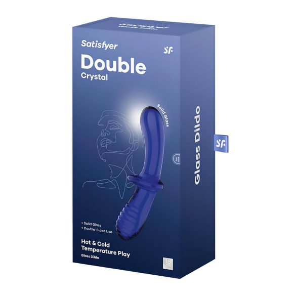 Satisfyer Double Crystal - dvostrani stakleni dildo - plavi