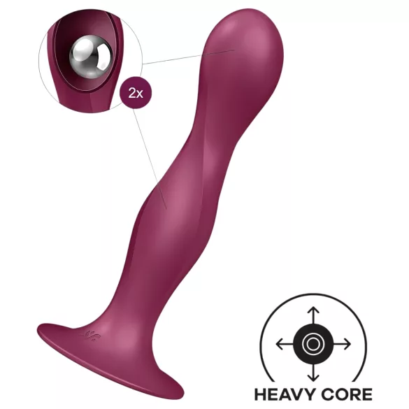 Satisfyer Double Ball-R - dildó s vakumskom bazom - crvena