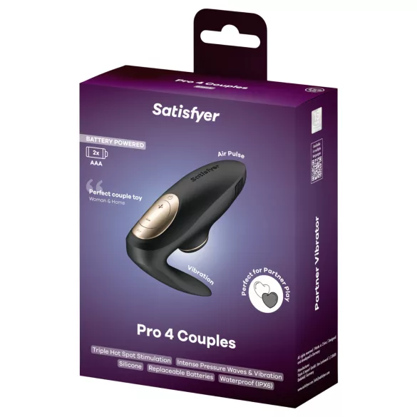 Satisfyer Pro 4 Couples - vibrator za parove s pulsirajućim zrakom - crni