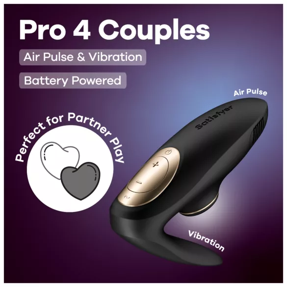 Satisfyer Pro 4 Couples - vibrator za parove s pulsirajućim zrakom - crni