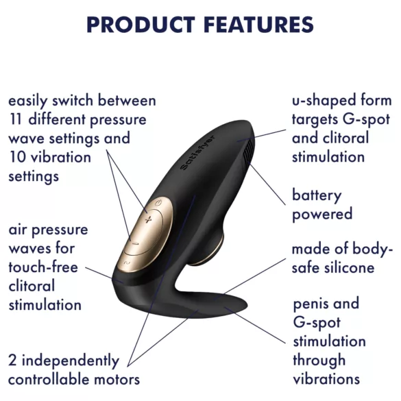 Satisfyer Pro 4 Couples - vibrator za parove s pulsirajućim zrakom - crni