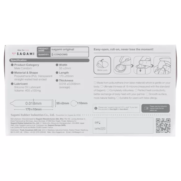 Sagami Original 0.01 - kondom - ultra tanki - 55mm (5 kom)