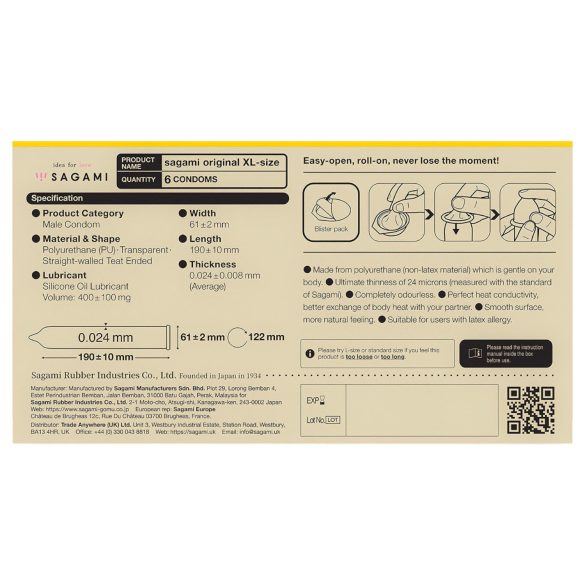 Sagami Original 0,02 XL - kondomi - XL veličina - 61mm (6 kom)