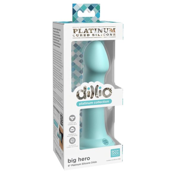 Dillio Veliki Heroj - dildo s vakum pomakom (17cm) - tirkizno