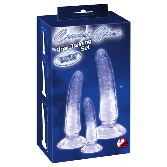 Crystal Clear - set analnih dilda trenera - 3 komada - prozirno plava