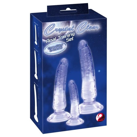 Crystal Clear - set dilda za analni trener - 3 kom (prozirno-plavi)