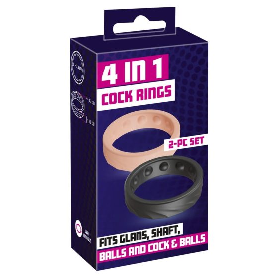 You2Toys 4u1 - set prstenova za penis i testise - 2 dijela (prirodno-crni)