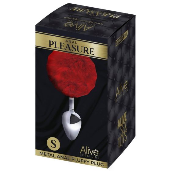 Alive Anal Pleasure - mali analni čepić sa zečjim repom (srebrno-crveni)