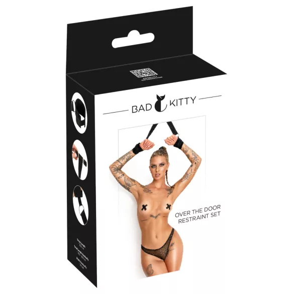 Bad Kitty - set za vezanje zapešća za vrata (crni)