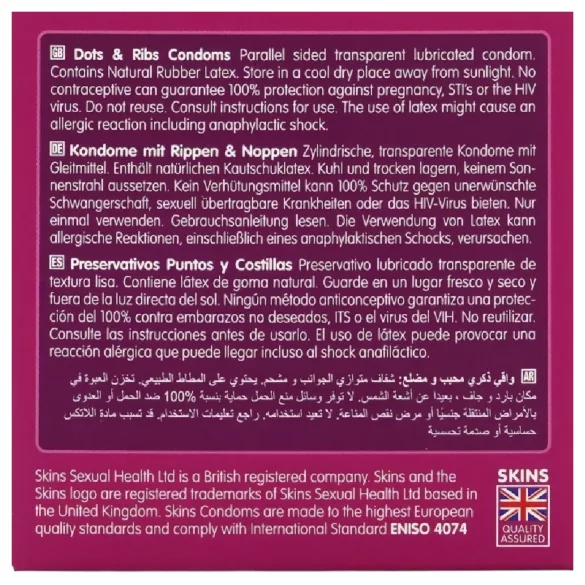 Skins - rebrasti i točkasti kondom - 4 komada