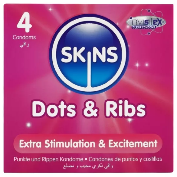 Skins - rebrasti i točkasti kondom - 4 komada