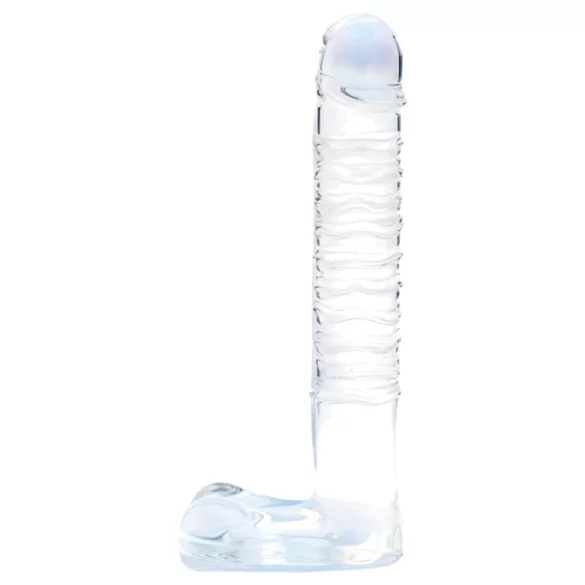 Clarity - stakleni dildo s testisima - proziran