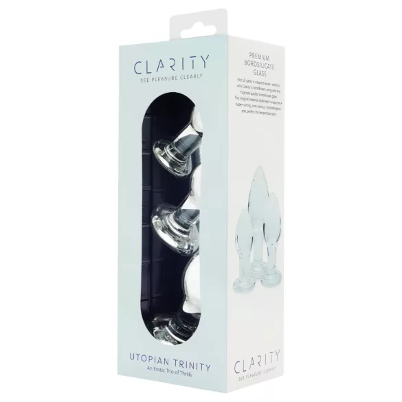 Clarity Utopian Trinity - set staklenih analnih čepića (prozirno)