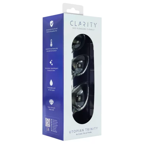 Clarity Utopian Trinity - set staklenih analnih čepića (prozirno)