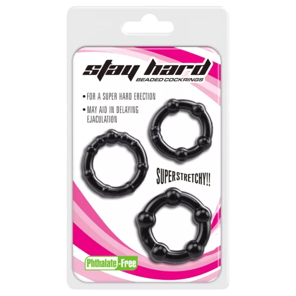 Lonely Stay Hard - set prstenova za penis - crni - 3 komada