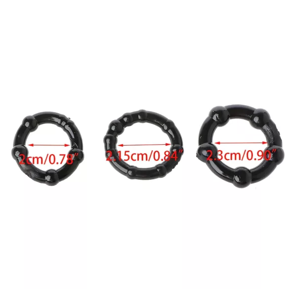 Lonely Stay Hard - set prstenova za penis - crni - 3 komada