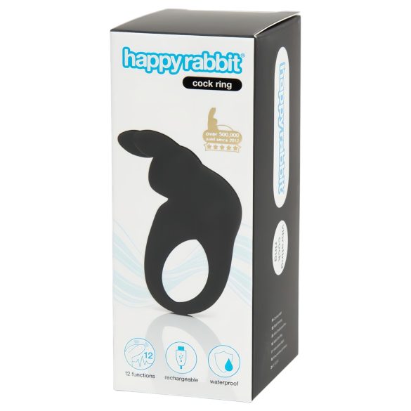 Happyrabbit Cock - crni vibracijski prsten za penis s punjivom baterijom