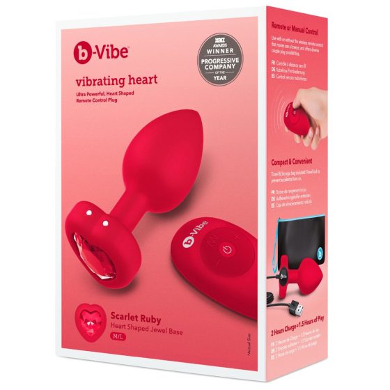 b-vibe heart - punjivi, radio analni vibrator (crveni)