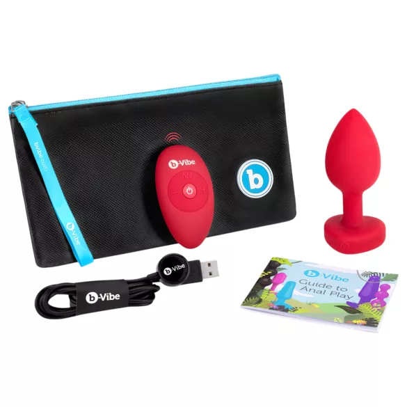 b-vibe heart - punjivi, daljinski analni vibrator (crveni)