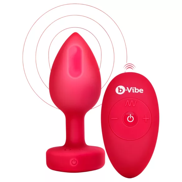 b-vibe heart - punjivi, daljinski analni vibrator (crveni)