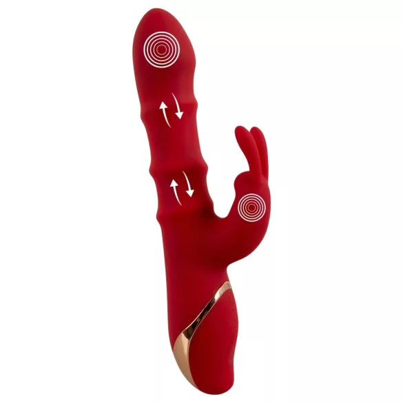 You2Toys Rabbit - vibrirajući prsten s rotirajućim zrnom - silikon crveni