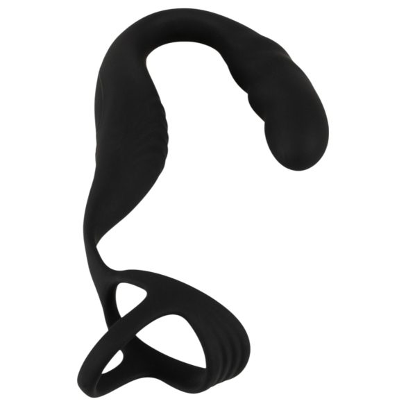 Rebel - vibrator za prostatu s prstenom za penis i testise - crni