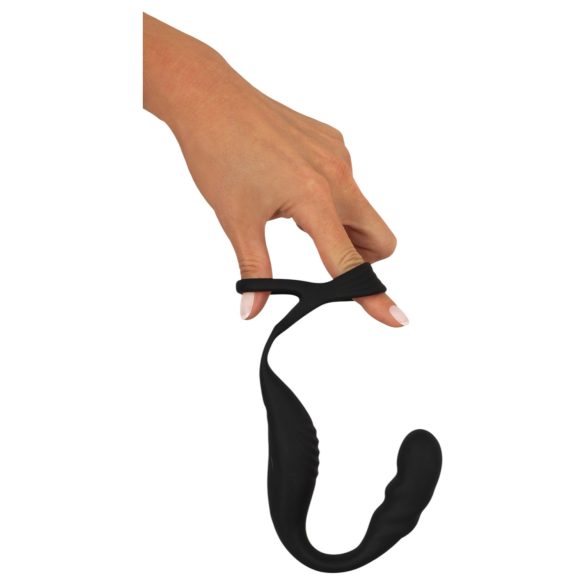 Rebel - vibrator za prostatu s prstenom za penis i testise - crni