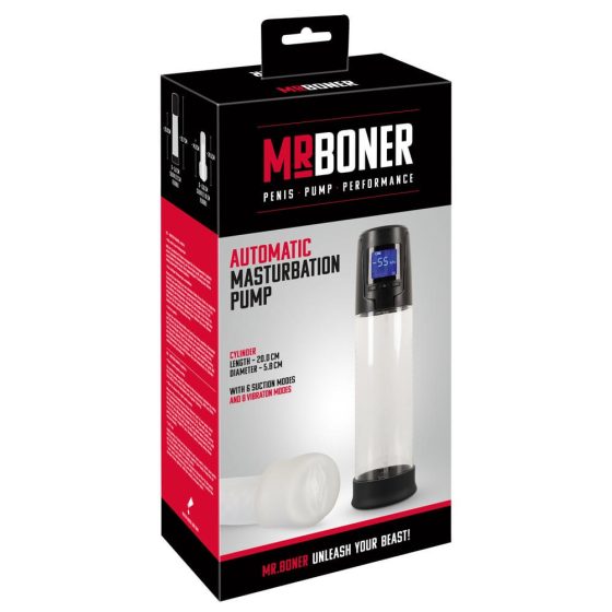 Mister Boner - punjiva, automatska pumpa za penis (crna-prozirna)