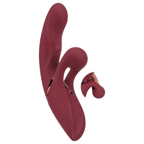 Javida 2 Function Rabbit - crveni punjivi vibrator s klitoralnim rukavom