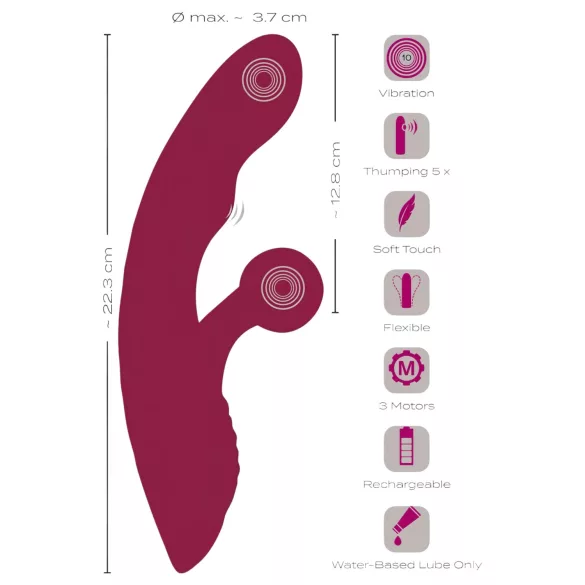 Javida - Vibrator zec sa dvije funkcije - silikonski, crveni, punjivi