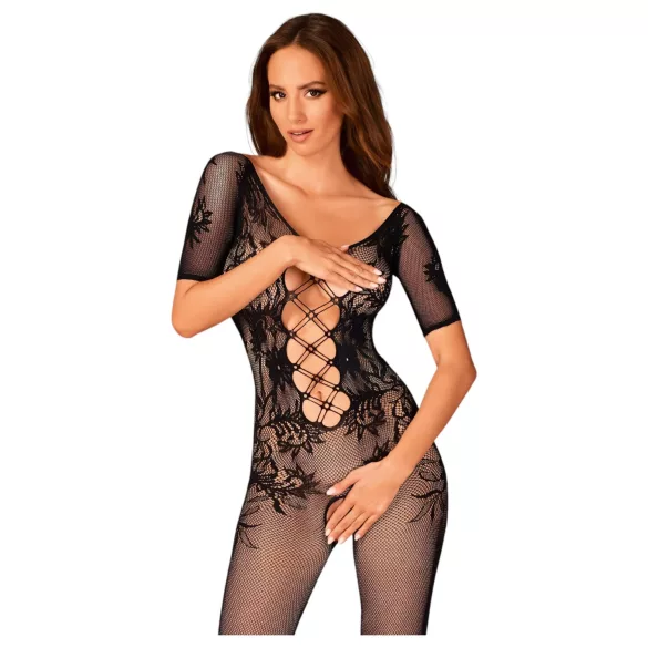 Obsessive - otvoreni mrežasti bodystocking s izrezom na leđima - crni - S-L
