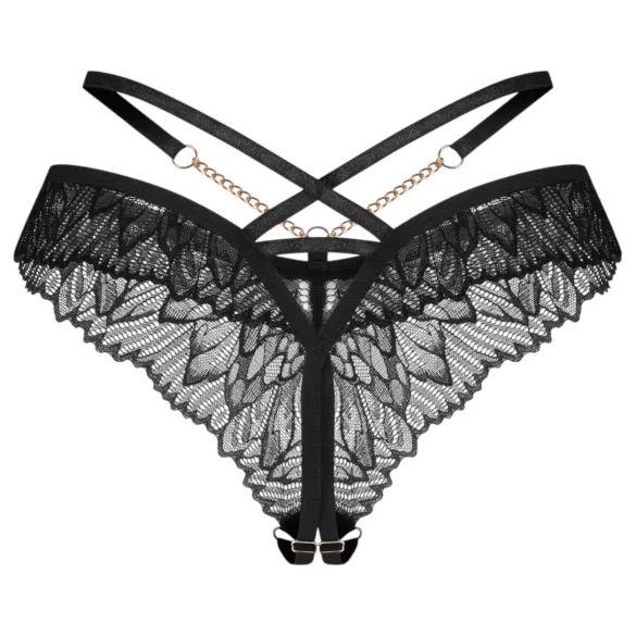 Opsesivna Matildea - otvorena čipkasta tanga (crna) - L/XL