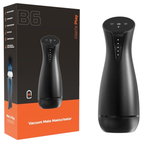Men's Play - usisni, vibrirajući masturbator s funkcijom grijanja (crni)