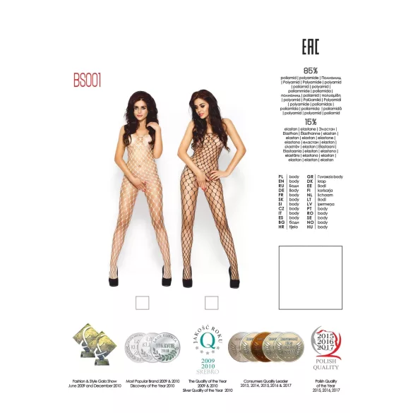 Passion BS001 - mrežasti bodystocking s velikim očicama - bijeli - S-L