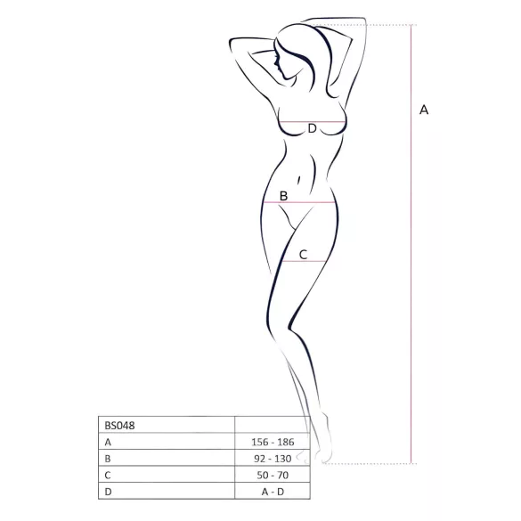 Passion BS048 - otvoreni mrežasti bodystocking s ovratnikom - crna - S-L