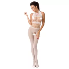   Passion BS048 - otvoreni mrežasti bodystocking s naramenicama - bijeli - S-L