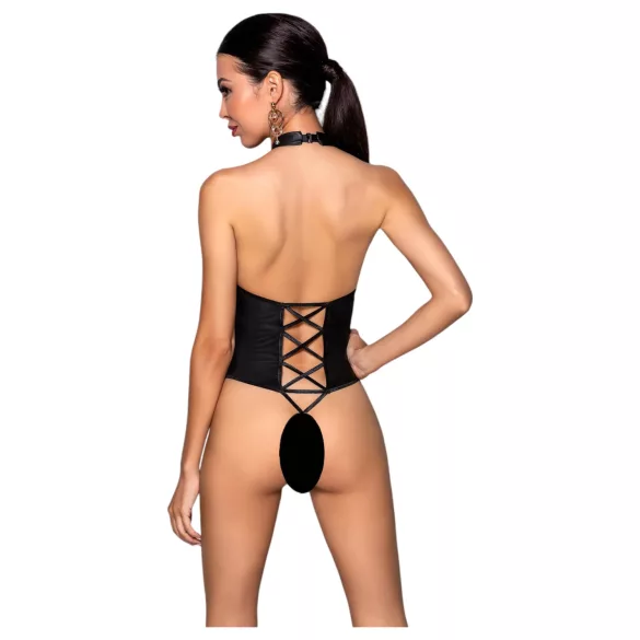 Passion Nancy - otvoreni body s križnim naramenicama - crna - L/XL