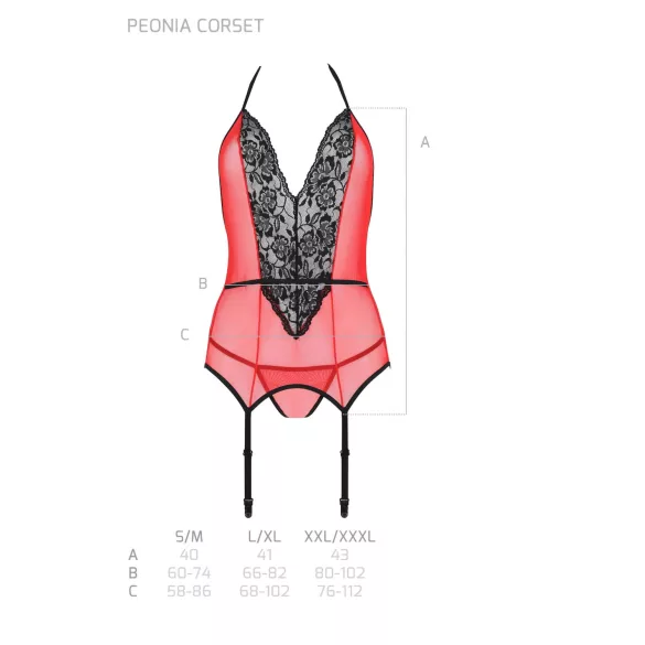 Passion Peonia - seksi komplet grudnjak i tanga - crvena - L/XL