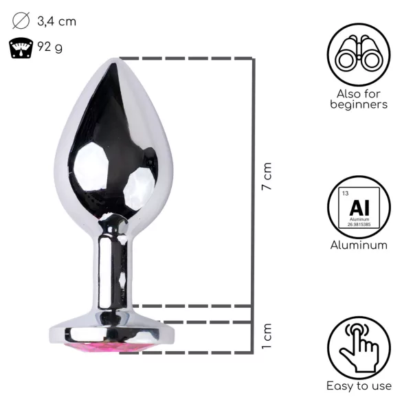 Desirel - analni plug s draguljem - srednji - srebrno-ružičasti