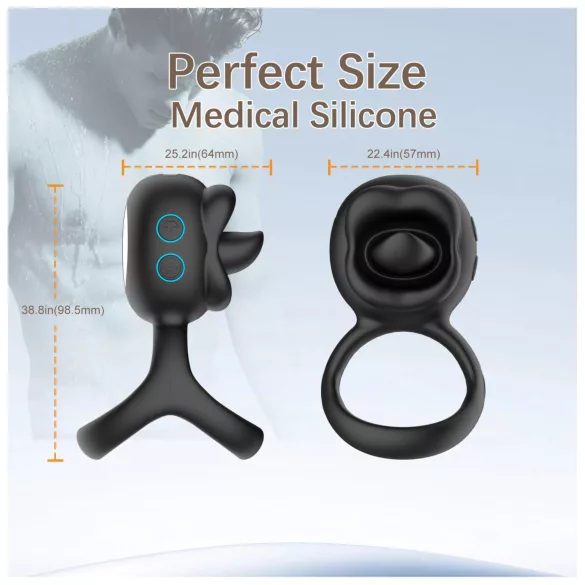Biu-Biu - prsten za penis i stimulator klitorisa s vibratorom - crna