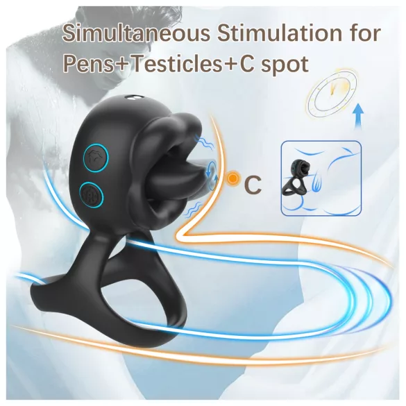 Biu-Biu - prsten za penis i stimulator klitorisa s vibratorom - crna