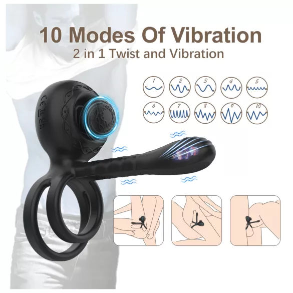 Biu-Biu - penis prsten i vibrator za parove - crna