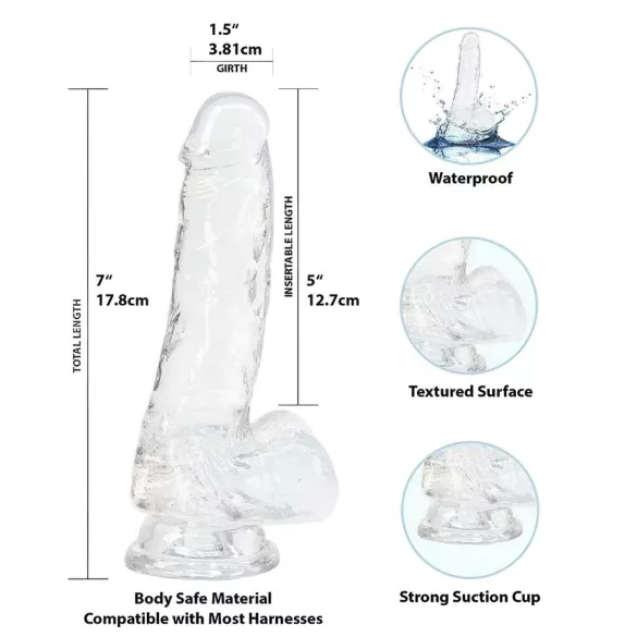 Addiction Crystal - dildo s vakuumskom podlogom - prozirni - 18cm