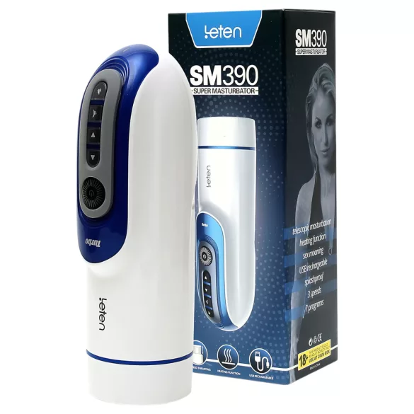 Leten SM390 - muški masturbator s grijanjem i zvukom - bijeli