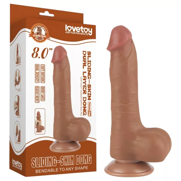 Lovetoy - realistični dildo s testisima - dvostruki sloj - 20,8cm - tamna boja