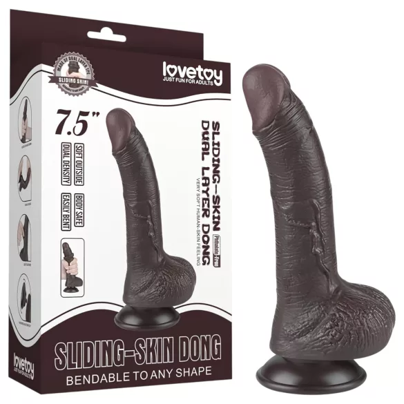 Lovetoy - dildó s vakuumskom bazom - dvostruki sloj - 19,5 cm - smeđa