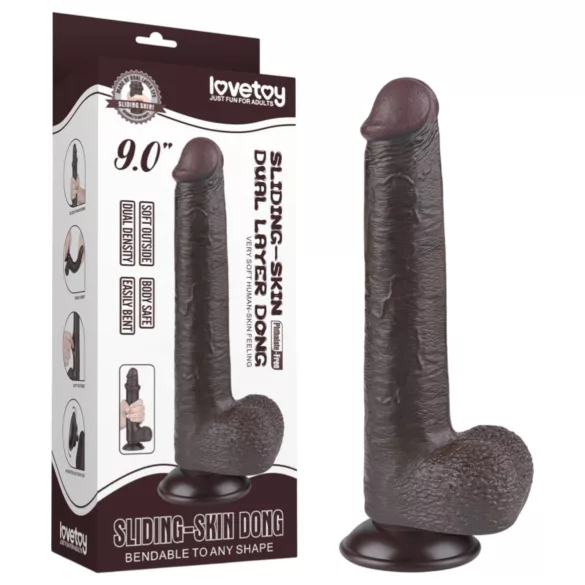 Lovetoy - dildó s vakuumskom čašicom - dvostruki sloj - 20,8 cm - smeđa
